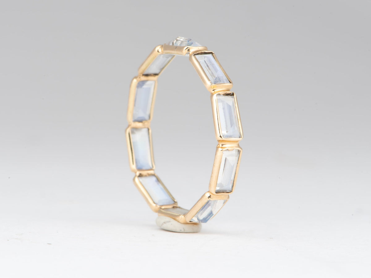 Rectangle Shape Rainbow Moonstone Wedding Band 14K Gold R5015 Aurora Designer