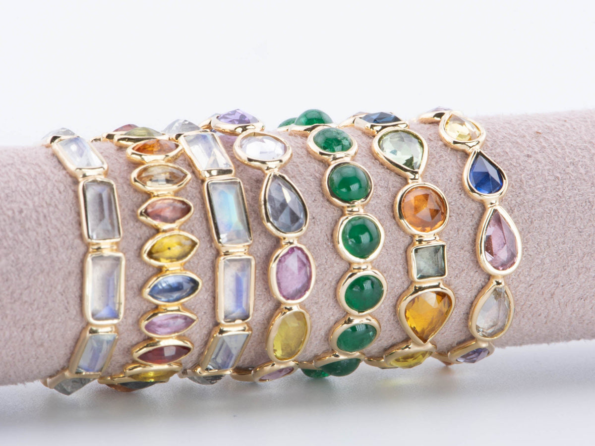 14K 18K Gold Colorful Gemstone Circle Bezel Set Full Eternity Band Aurora Designer
