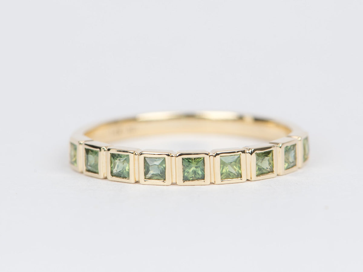 Teal Blue Green Sapphire Bezel Set Wedding Band 14K Gold R5037 Aurora Designer