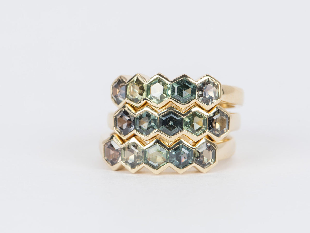 Hexagon Montana Sapphire Half Bezel Stacking Band 14K Gold M5062 Aurora Designer