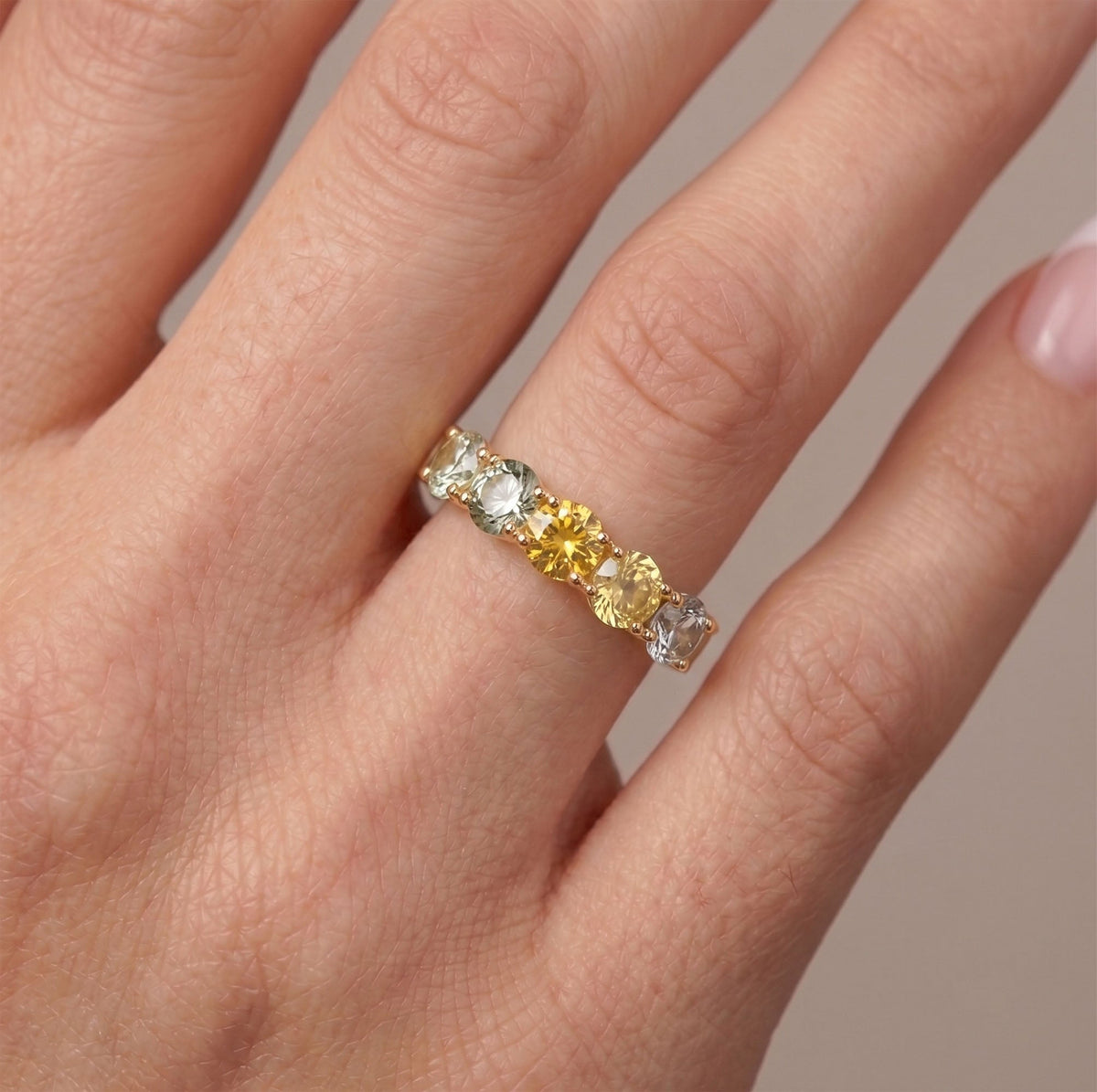 Solid 14K Gold Wedding Band with Rare Fancy Color Montana Sapphire R6817 Aurora Designer