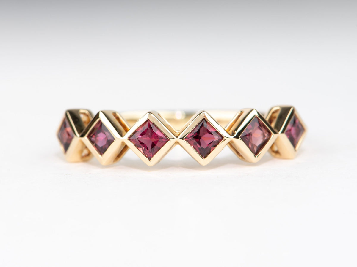 Square Sapphire Bezel Set Stacking Band 14K Gold OOAK Gift For Her R5058 Aurora Designer