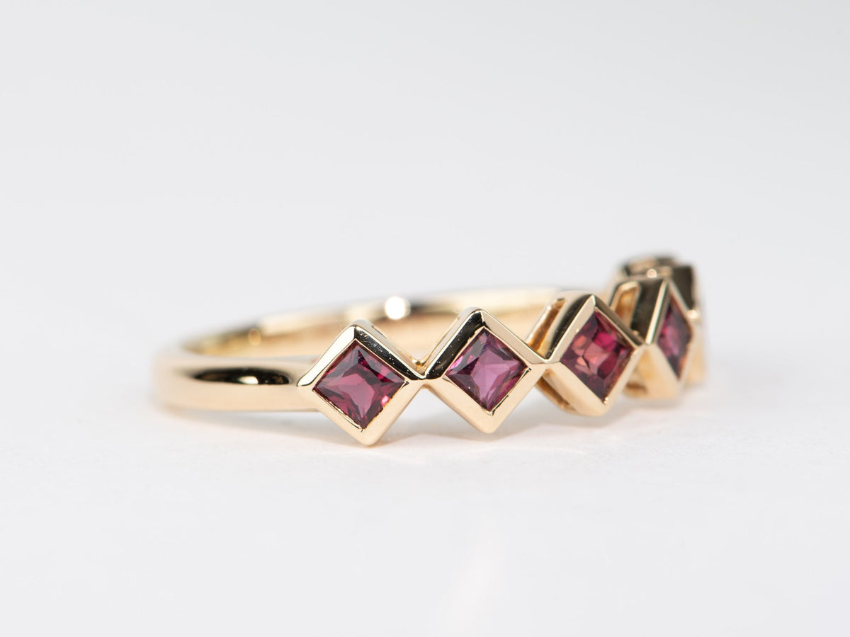 Square Sapphire Bezel Set Stacking Band 14K Gold OOAK Gift For Her R5058 Aurora Designer