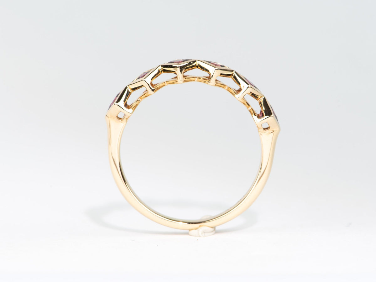 Square Sapphire Bezel Set Stacking Band 14K Gold OOAK Gift For Her R5058 Aurora Designer