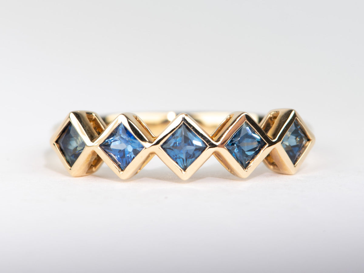 Square Sapphire Bezel Set Stacking Band 14K Gold OOAK Gift For Her R5058 Aurora Designer