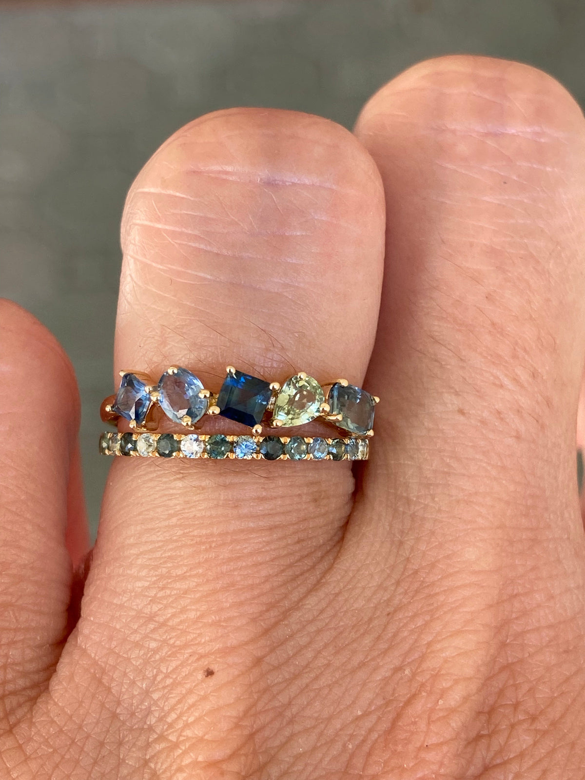 2mm Teal Sapphire Gradient Color Wedding Band 14K Gold AD1509AS Aurora Designer