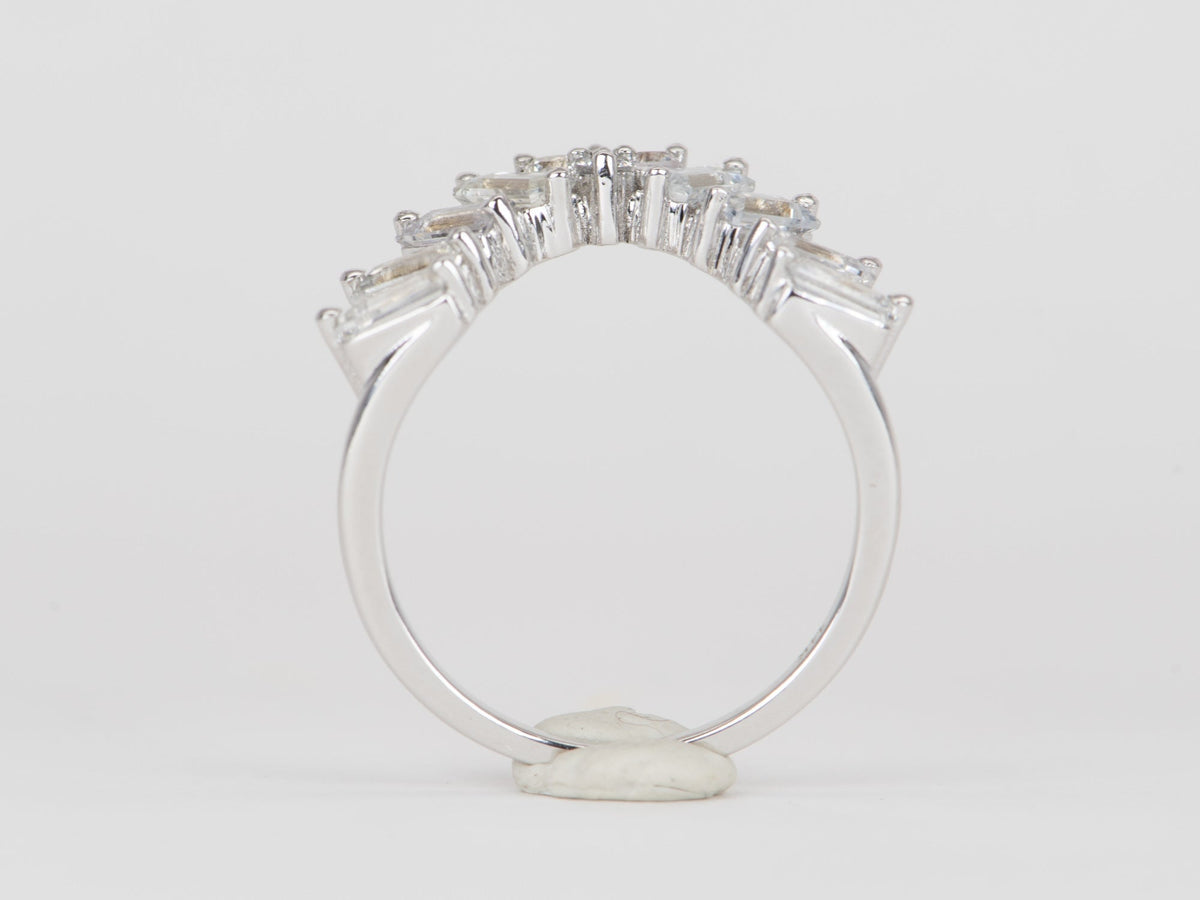 White Sapphire Large Baguette Crown Ring 14K White Gold R5064 Aurora Designer