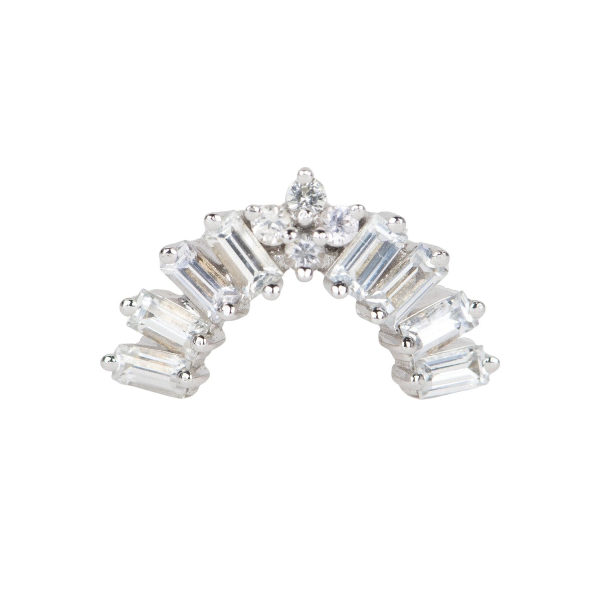 White Sapphire Large Baguette Crown Ring 14K White Gold R5064 Aurora Designer