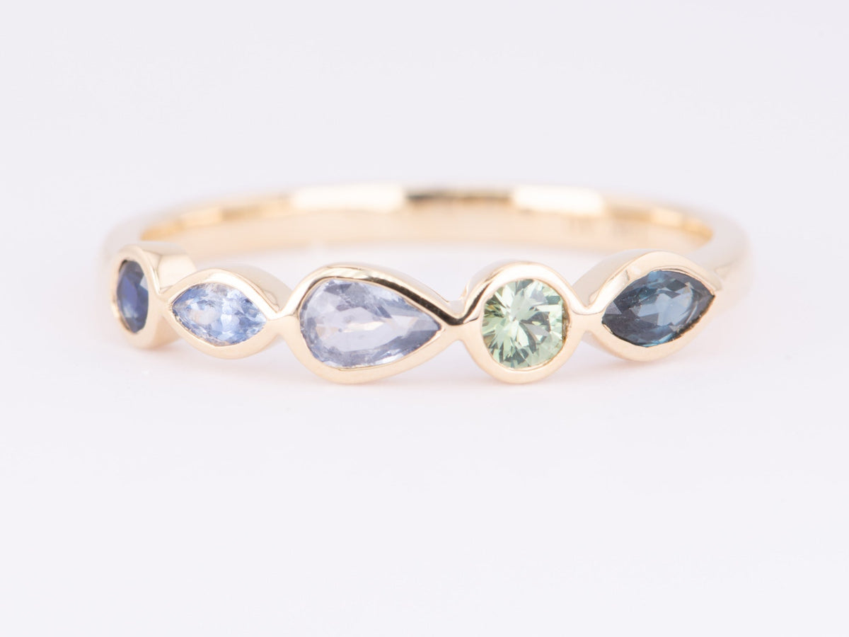 Mixed Shape and Color Sapphire Bezel Set Wedding Band 14K Gold R5067 Aurora Designer