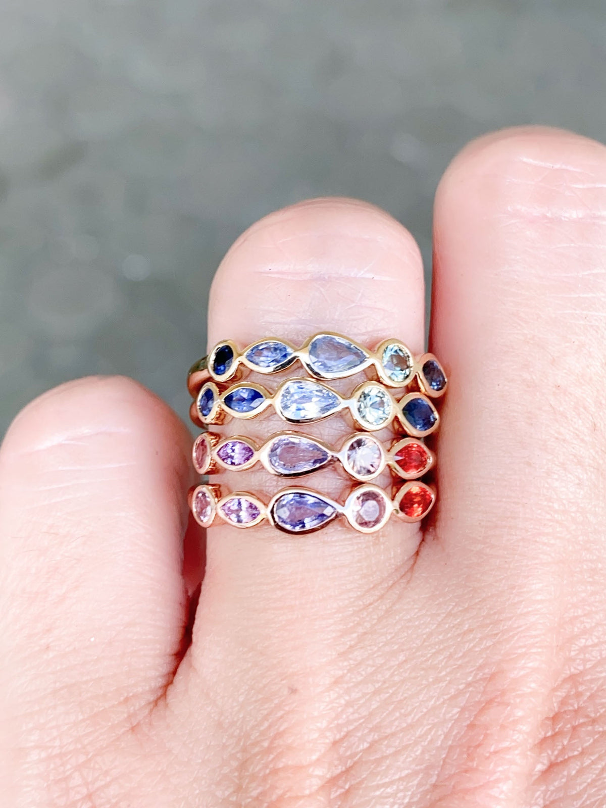 Mixed Shape and Color Sapphire Bezel Set Wedding Band 14K Gold R5067 Aurora Designer
