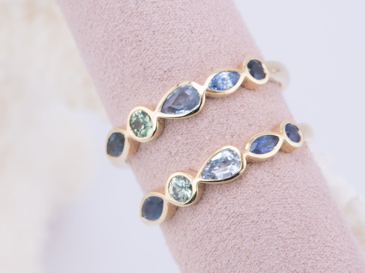 Mixed Shape and Color Sapphire Bezel Set Wedding Band 14K Gold R5067 Aurora Designer