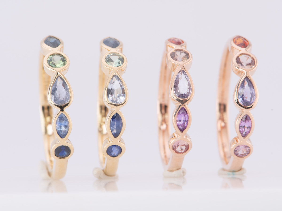 Mixed Shape and Color Sapphire Bezel Set Wedding Band 14K Gold R5067 Aurora Designer
