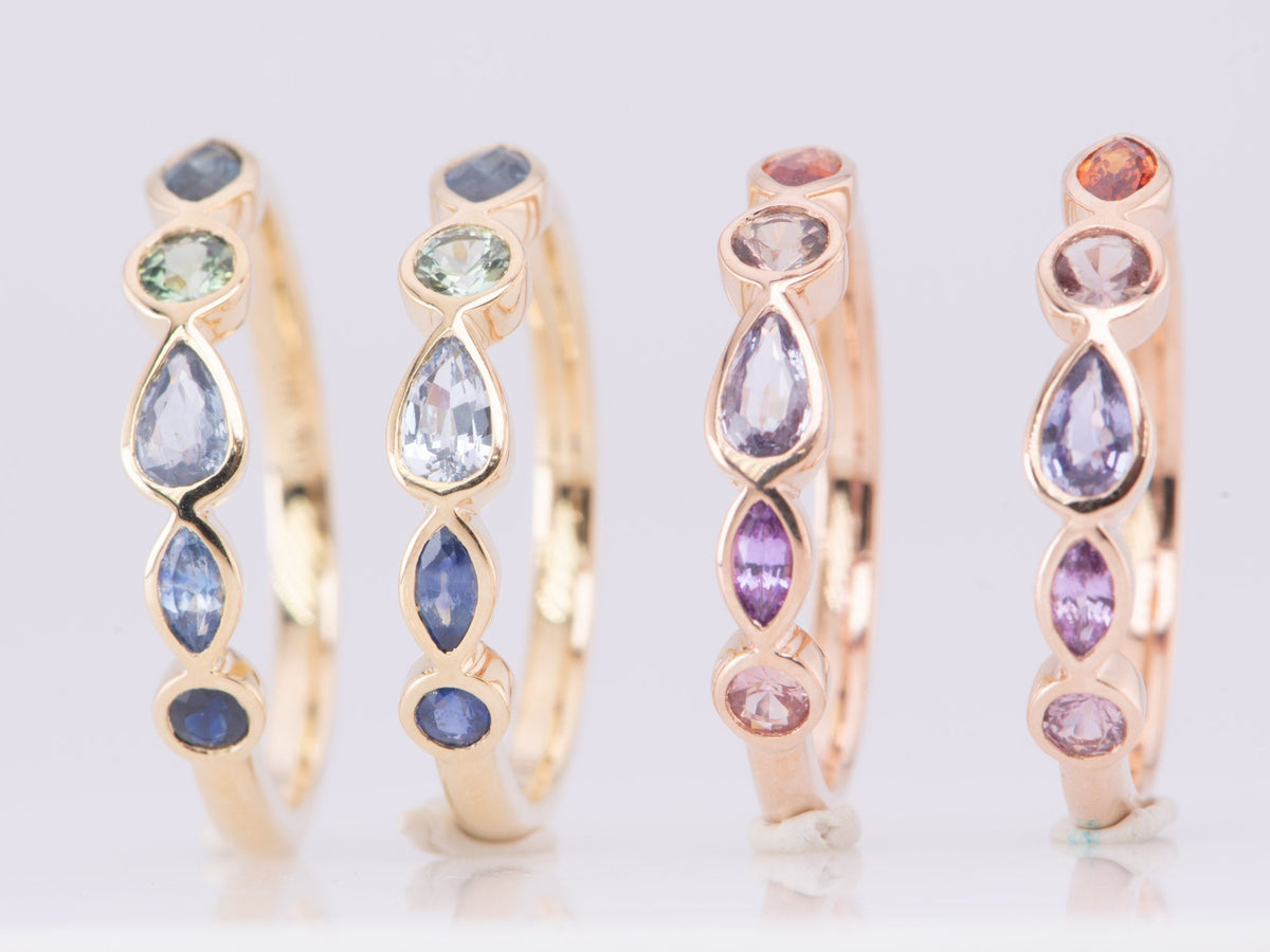 Mixed Shape and Color Sapphire Bezel Set Wedding Band 14K Gold R5067 Aurora Designer