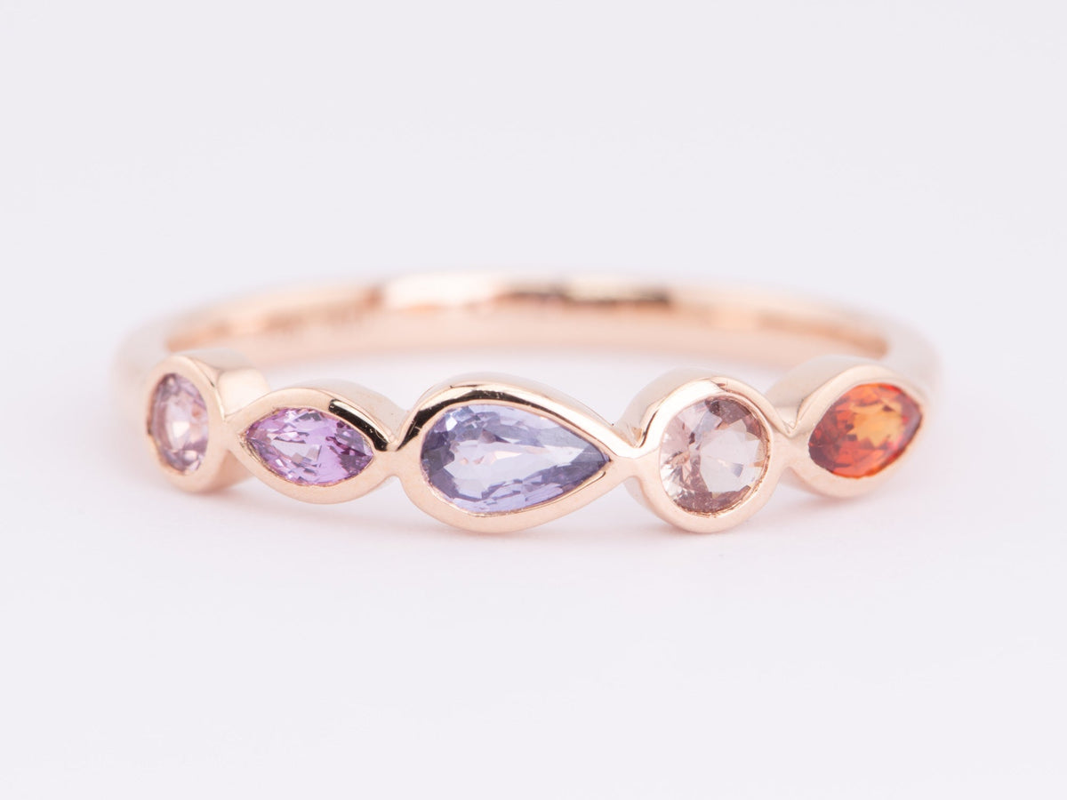 Mixed Shape and Color Sapphire Bezel Set Wedding Band 14K Gold R5067 Aurora Designer