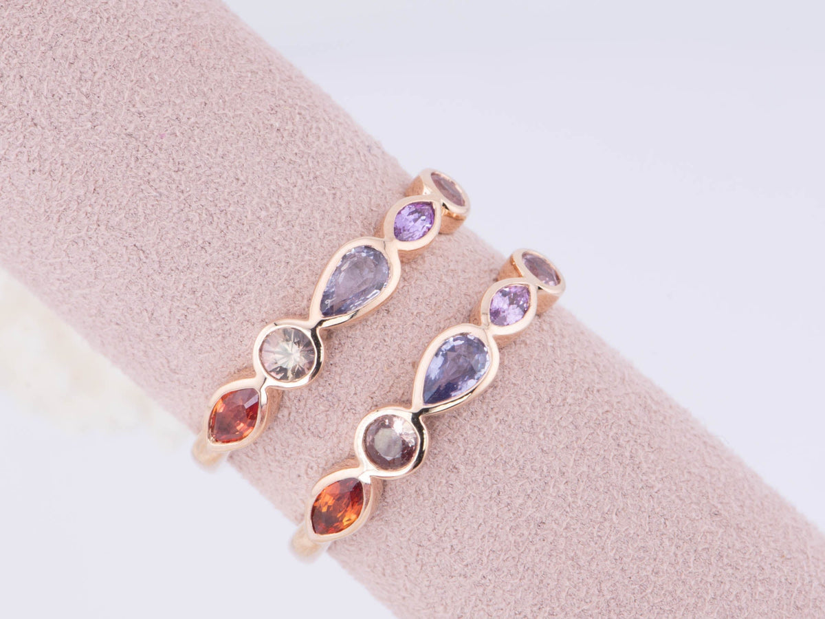 Mixed Shape and Color Sapphire Bezel Set Wedding Band 14K Gold R5067 Aurora Designer