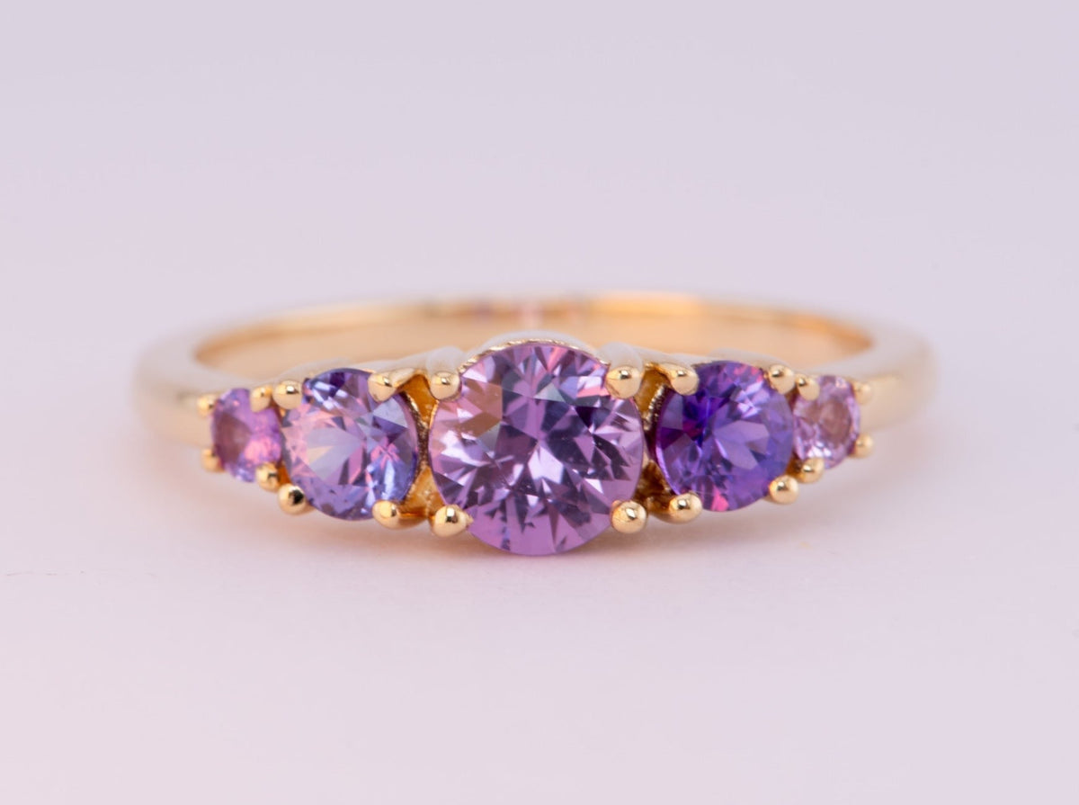 Mixed Sapphire and Garnet 5-Stone Band 14K Gold R5069 Aurora Designer