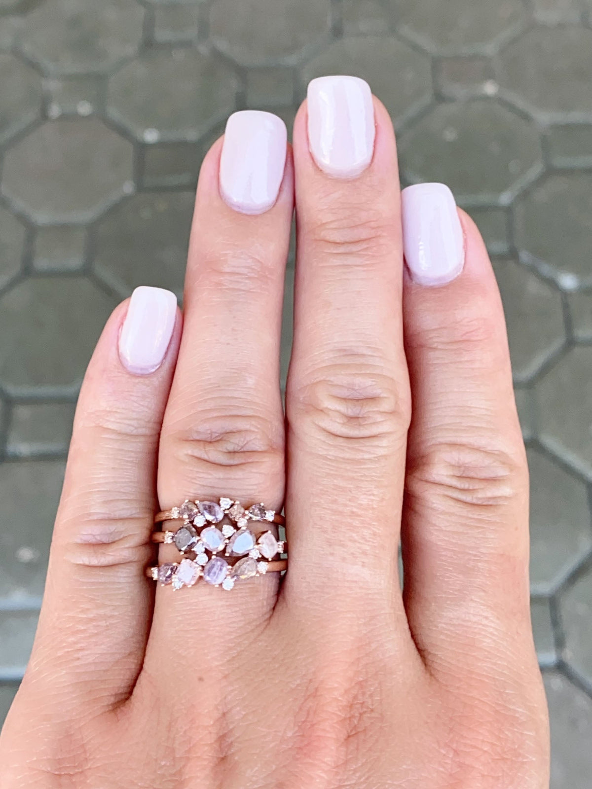 Natural Pink Diamond Cluster Ring 14K Rose Gold R5077 Aurora Designer