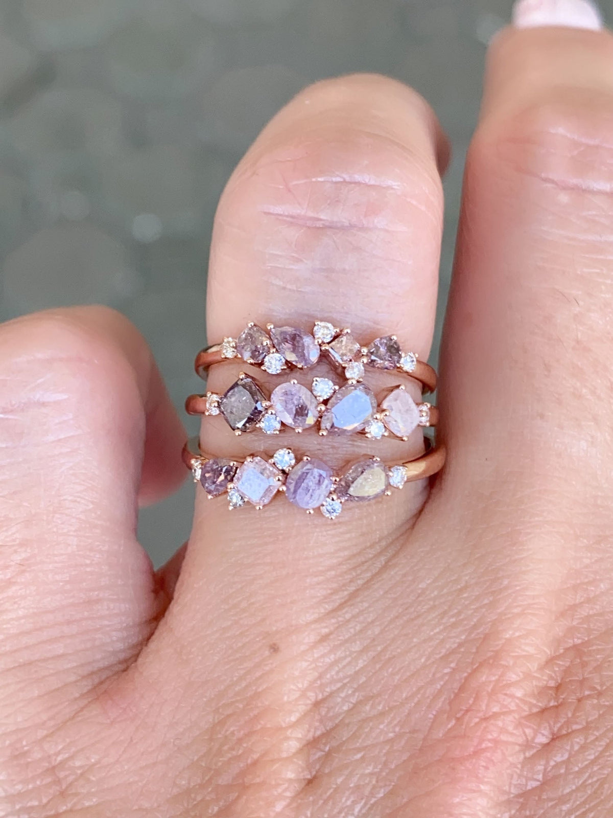 Natural Pink Diamond Cluster Ring 14K Rose Gold R5077 Aurora Designer