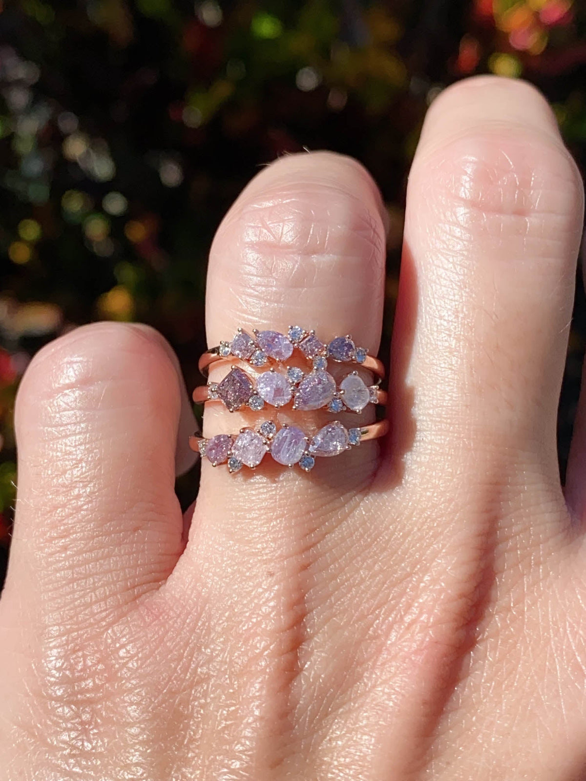Natural Pink Diamond Cluster Ring 14K Rose Gold R5077 Aurora Designer