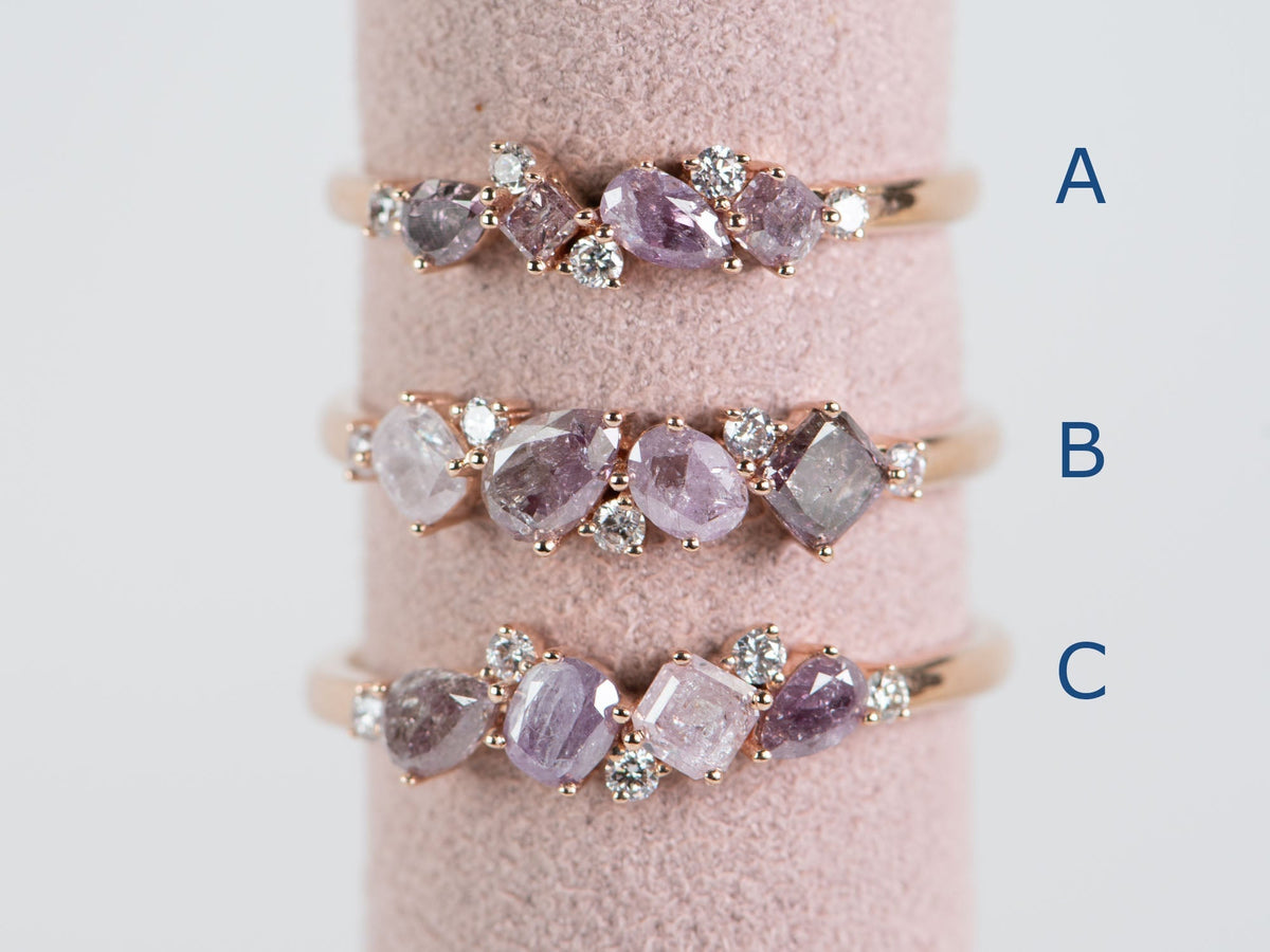 Natural Pink Diamond Cluster Ring 14K Rose Gold R5077 Aurora Designer