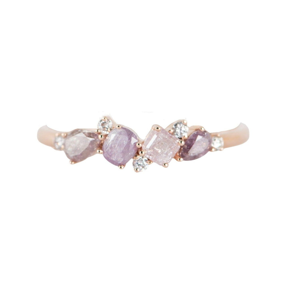 Natural Pink Diamond Cluster Ring 14K Rose Gold R5077 Aurora Designer
