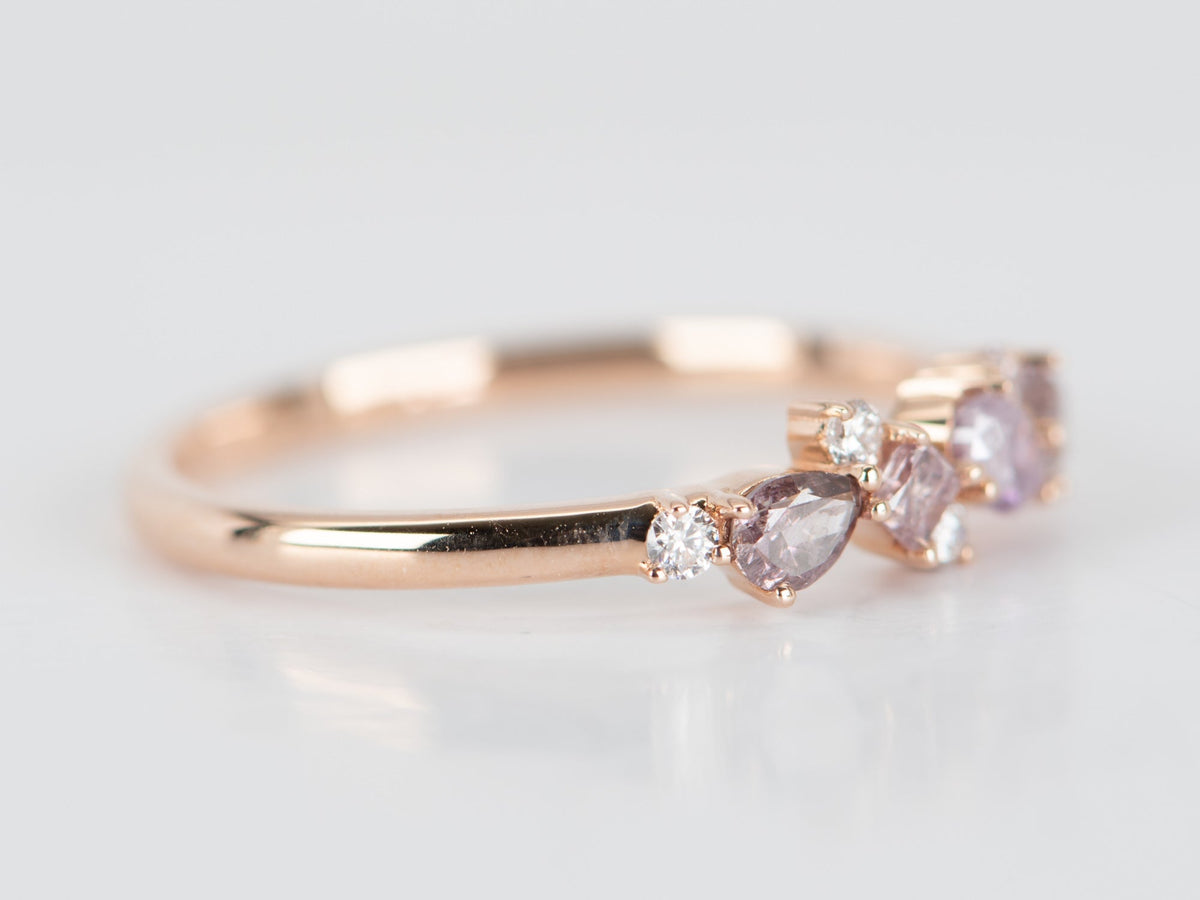 Natural Pink Diamond Cluster Ring 14K Rose Gold R5077 Aurora Designer
