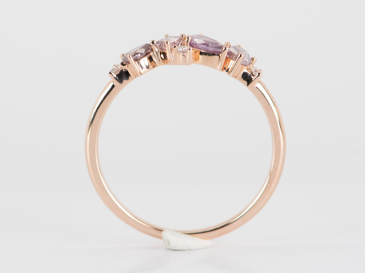 Natural Pink Diamond Cluster Ring 14K Rose Gold R5077 Aurora Designer