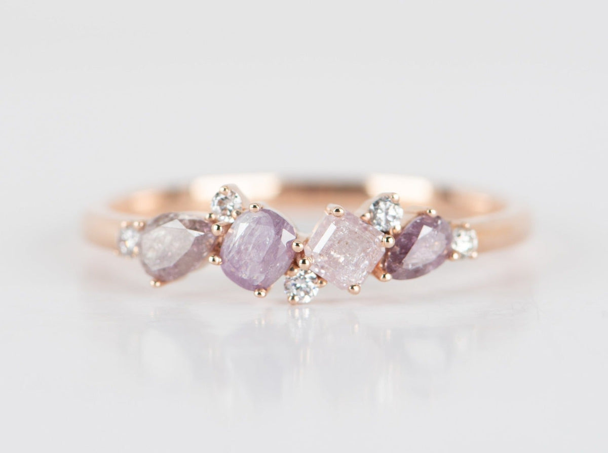Natural Pink Diamond Cluster Ring 14K Rose Gold R5077 Aurora Designer