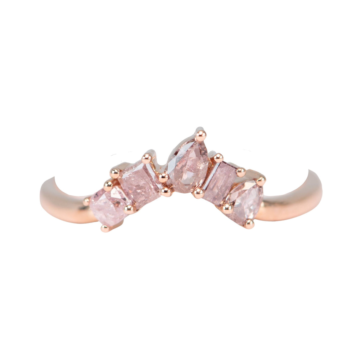 Natural Pink Diamond Curve Crown Ring 14K Rose Gold R5079 Aurora Designer