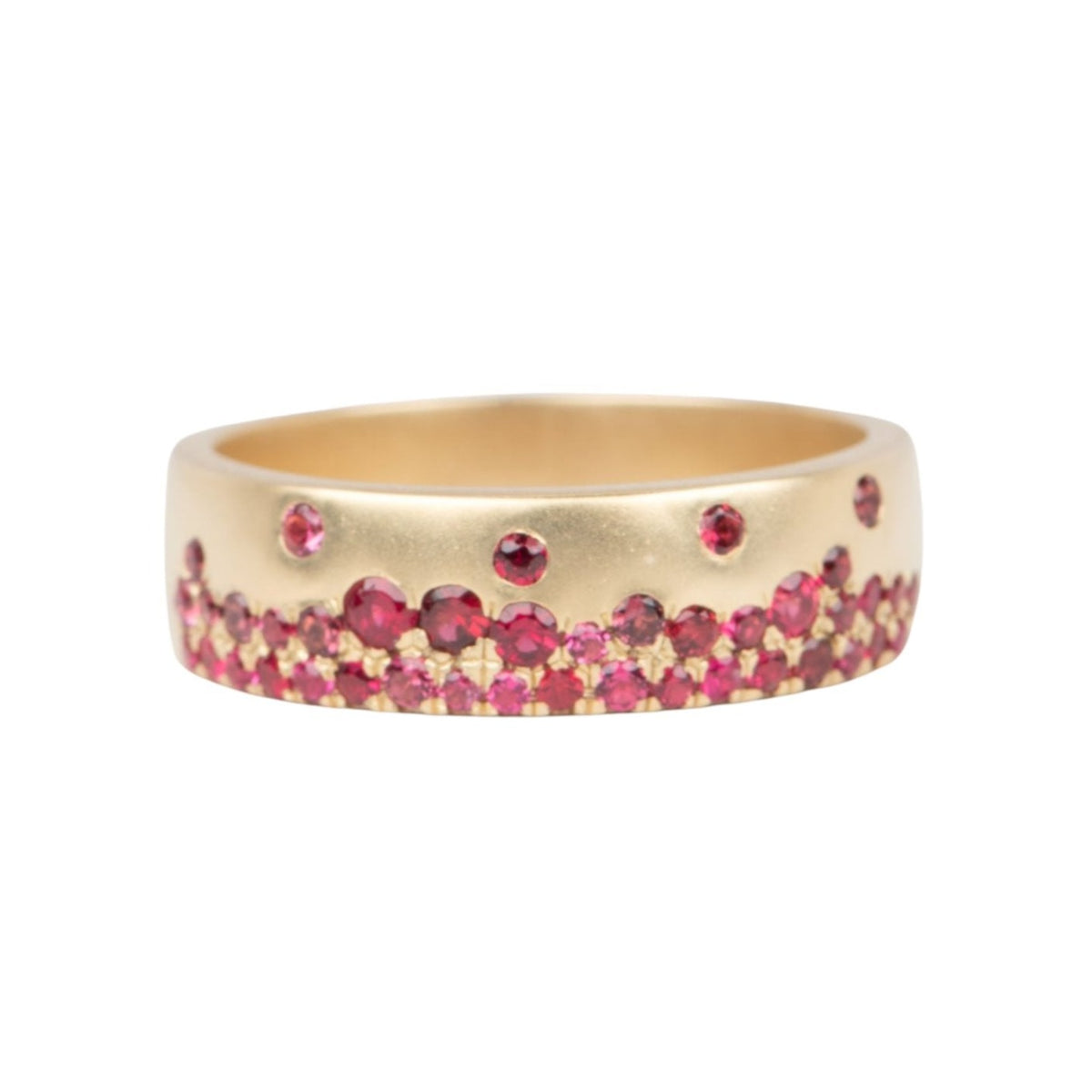 6mm Wide Bright Red Spinel Sprinkle Wedding Band 14K Gold R5083 Aurora Designer