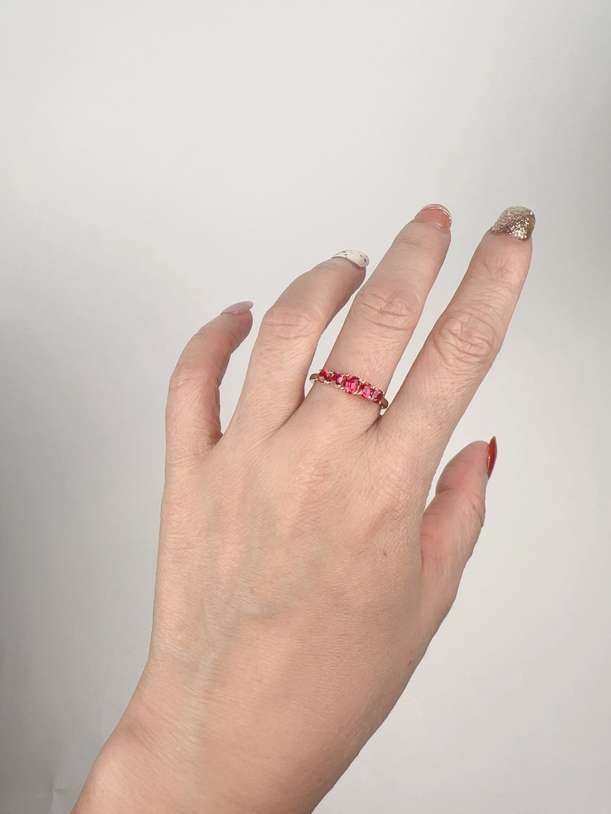Bright Pink Red Spinel Stacking Band 14K Gold R5085-1 Aurora Designer