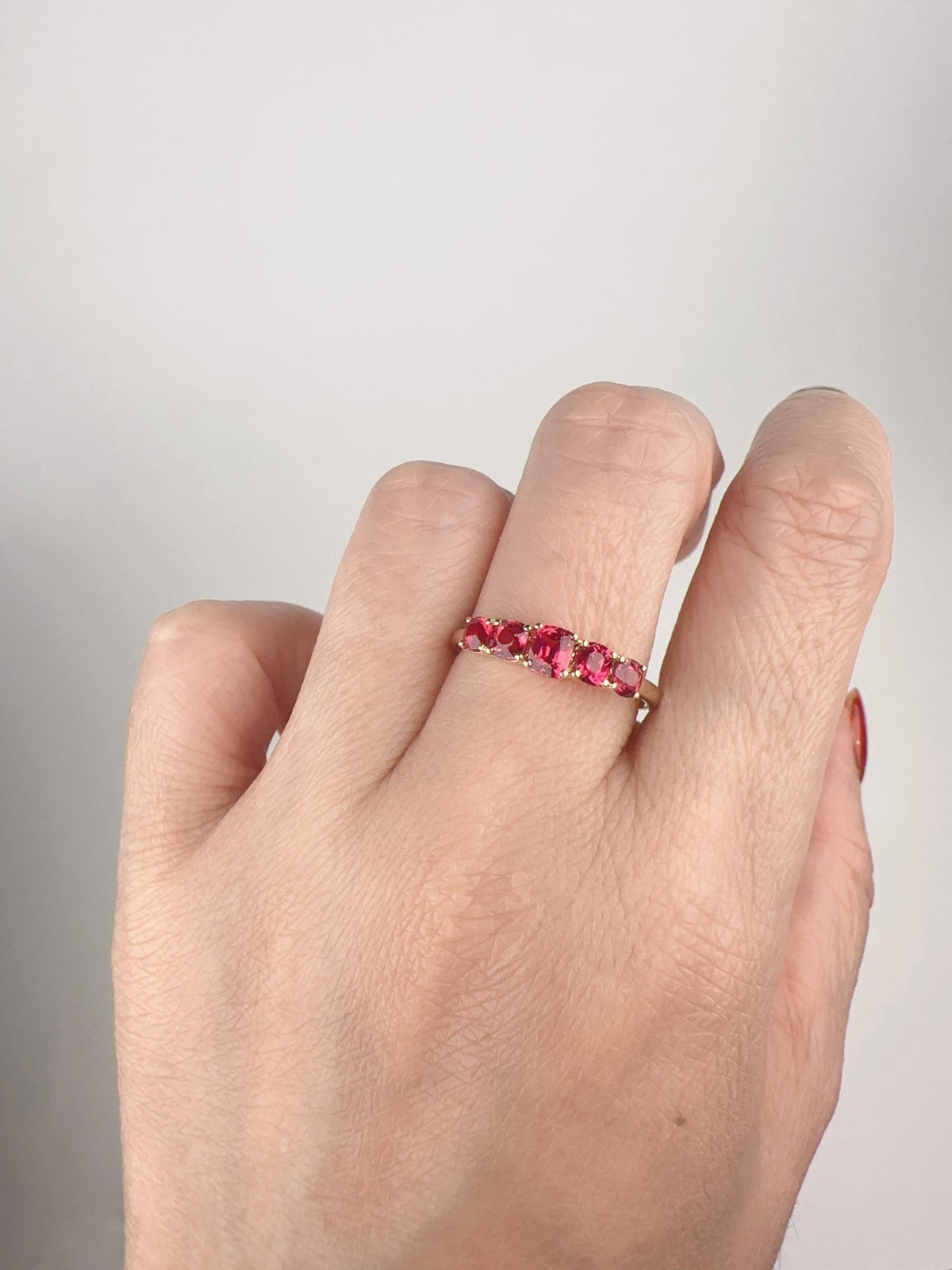 Bright Pink Red Spinel Stacking Band 14K Gold R5085-1 Aurora Designer
