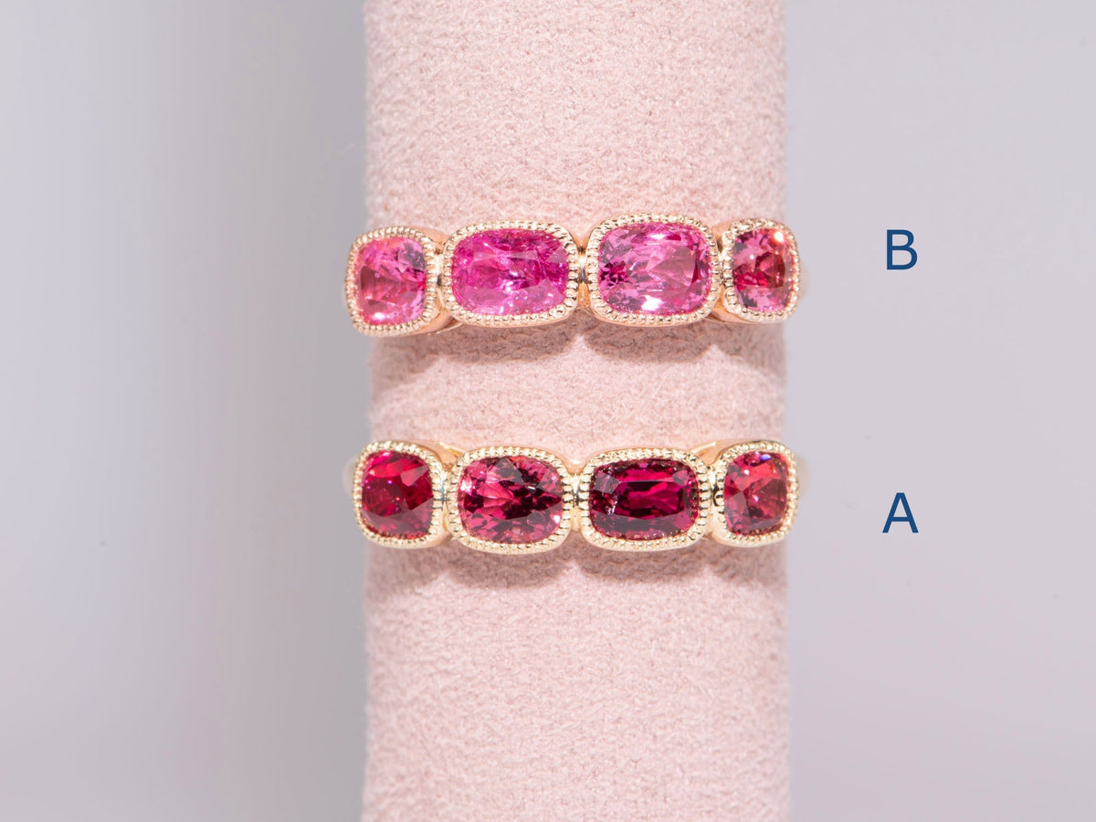 Bright Pink Red Spinel Milgrain Bezel Set Wedding Band 14K Gold R5086 Aurora Designer