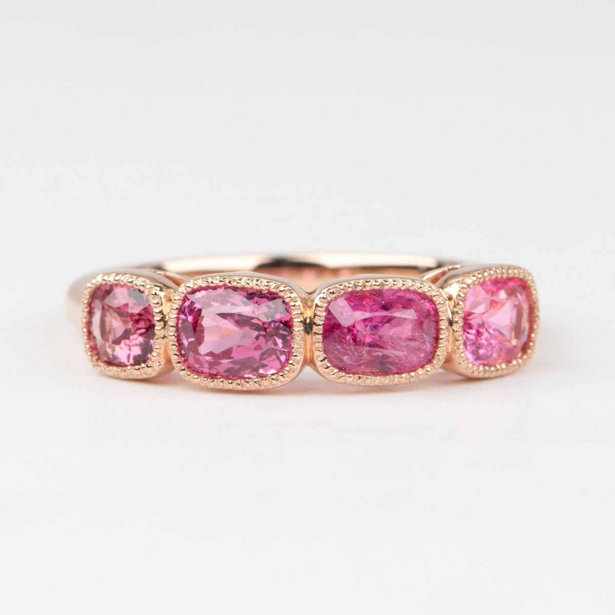 Bright Pink Red Spinel Milgrain Bezel Set Wedding Band 14K Gold R5086 Aurora Designer