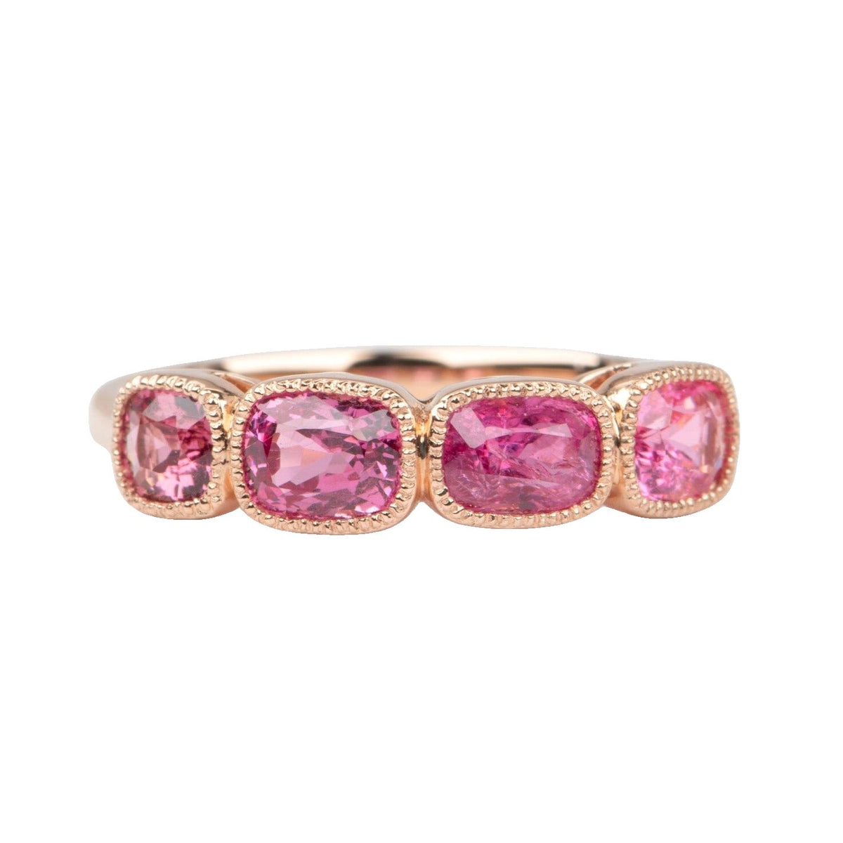 Bright Pink Red Spinel Milgrain Bezel Set Wedding Band 14K Gold R5086 Aurora Designer