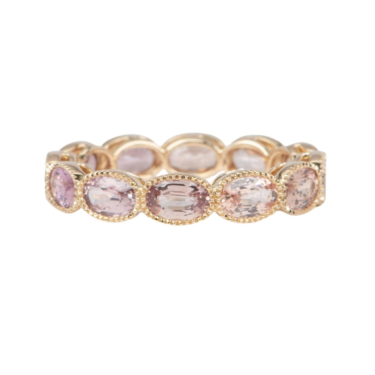 Peach Pink Natural Padparadscha Sapphire Full Eternity Wedding Band 14K Gold R5088 Aurora Designer