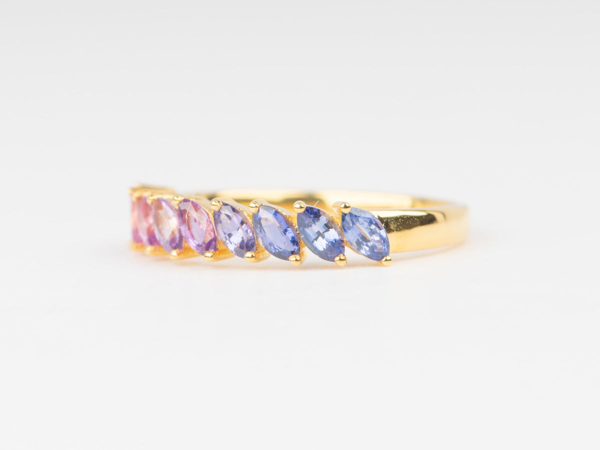 Pink to Lavender to Purple Ombre Sapphire Wedding Band 14K Gold R5090 Aurora Designer