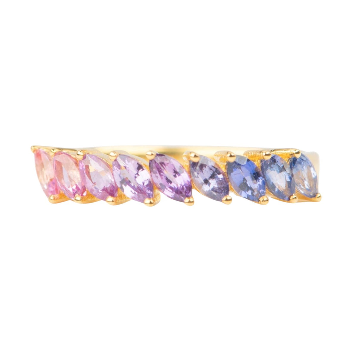 Pink to Lavender to Purple Ombre Sapphire Wedding Band 14K Gold R5090 Aurora Designer