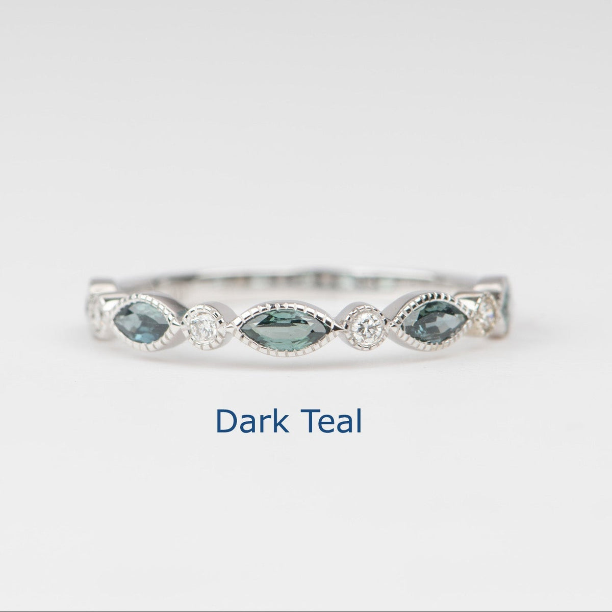Alternating Montana Sapphire and Diamond Milgrain Bezel Set Wedding Band 14K Gold R5091 Aurora Designer