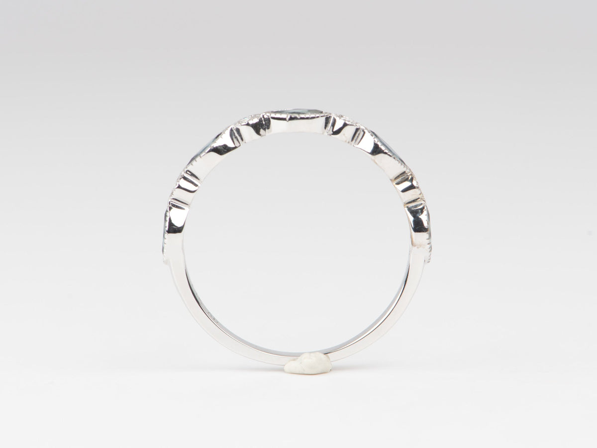 Alternating Montana Sapphire and Diamond Milgrain Bezel Set Wedding Band 14K White Gold R5091 Aurora Designer