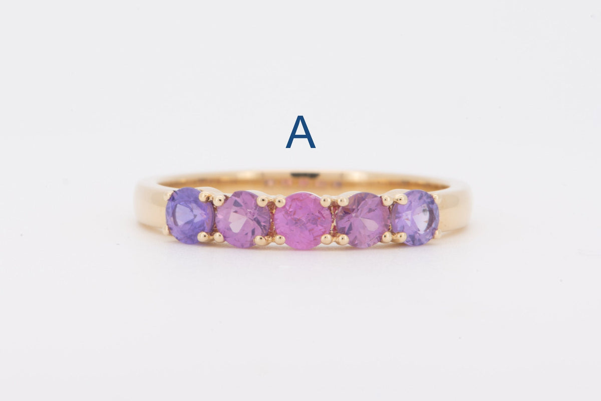 Mixed Blue Purple Pink Sapphire Ombre Color Wedding Band 14K Gold R5094 Aurora Designer