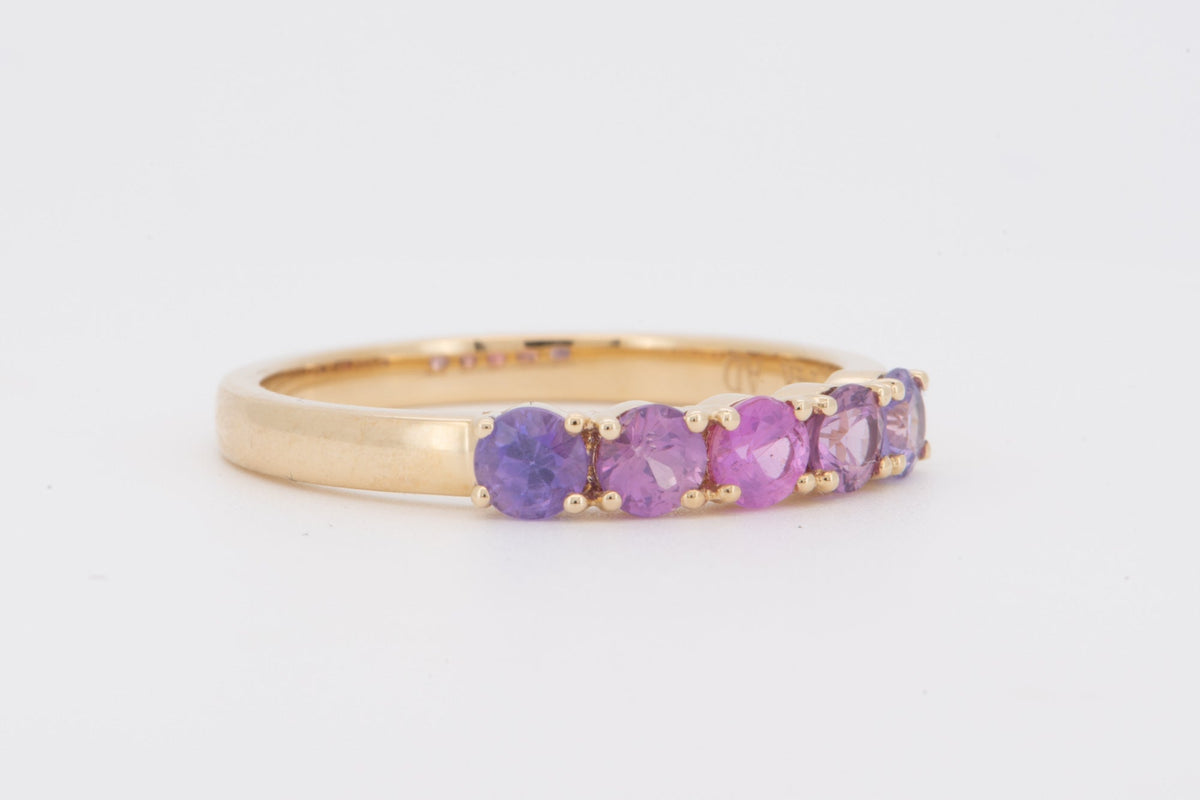 Mixed Blue Purple Pink Sapphire Ombre Color Wedding Band 14K Gold R5094 Aurora Designer