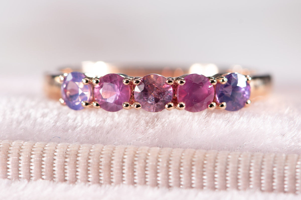 Mixed Blue Purple Pink Sapphire Ombre Color Wedding Band 14K Gold R5094 Aurora Designer