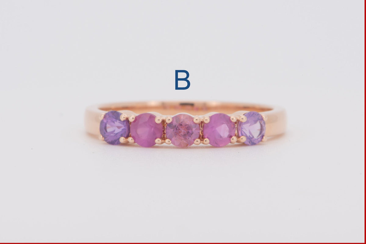 Mixed Blue Purple Pink Sapphire Ombre Color Wedding Band 14K Gold R5094 Aurora Designer