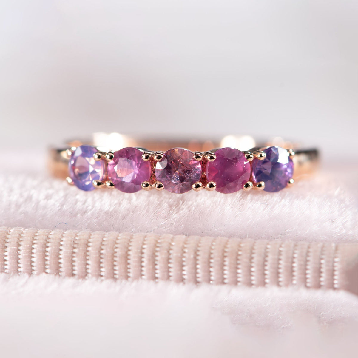 Ombre Purple Pink Sapphire Wedding Band 14K Rose Gold R5094-B Aurora Designer