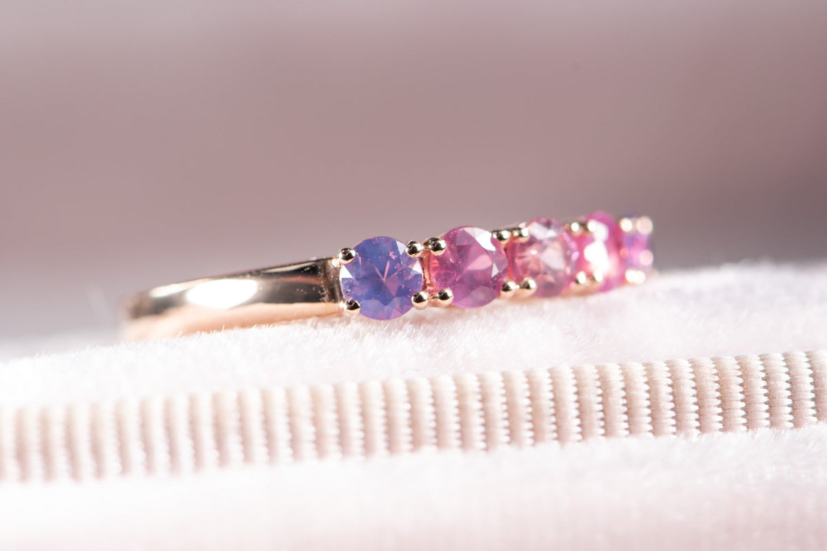 Mixed Blue Purple Pink Sapphire Ombre Color Wedding Band 14K Gold R5094 Aurora Designer