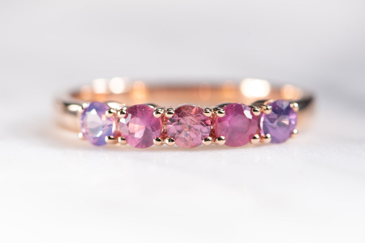 Ombre Purple Pink Sapphire Wedding Band 14K Rose Gold R5094-B Aurora Designer