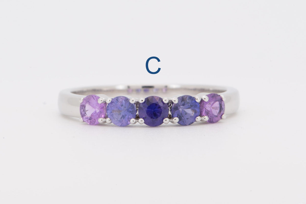 Mixed Blue Purple Pink Sapphire Ombre Color Wedding Band 14K Gold R5094 Aurora Designer