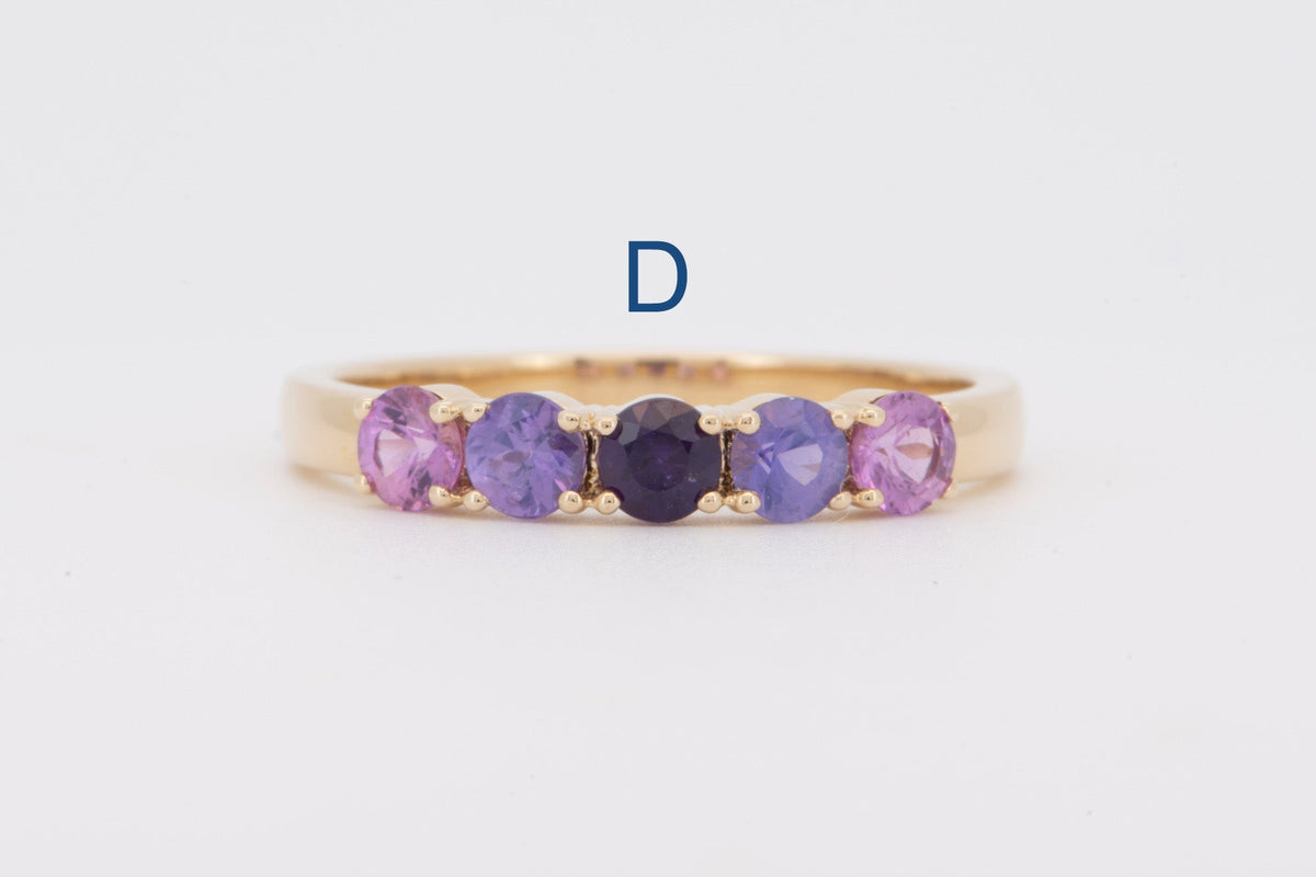 Mixed Blue Purple Pink Sapphire Ombre Color Wedding Band 14K Gold R5094 Aurora Designer