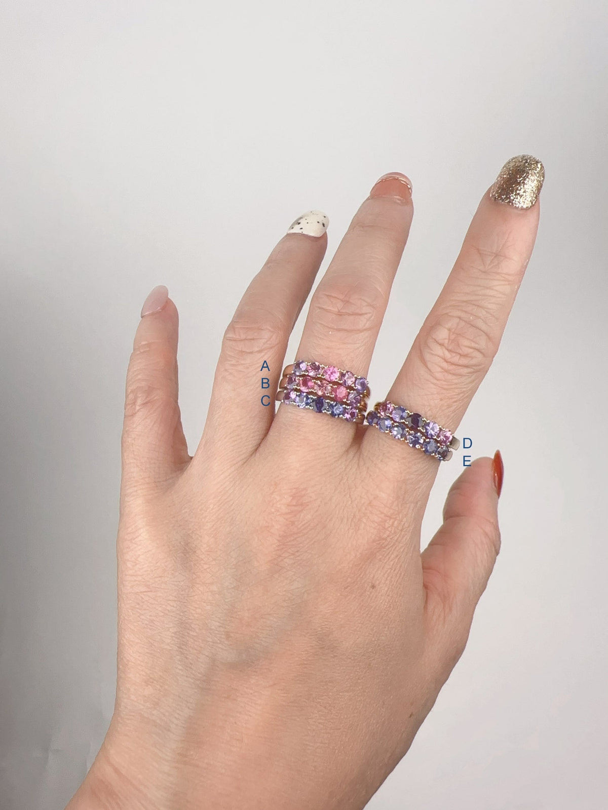 Ombre Purple Pink Sapphire Wedding Band 14K Rose Gold R5094-B Aurora Designer